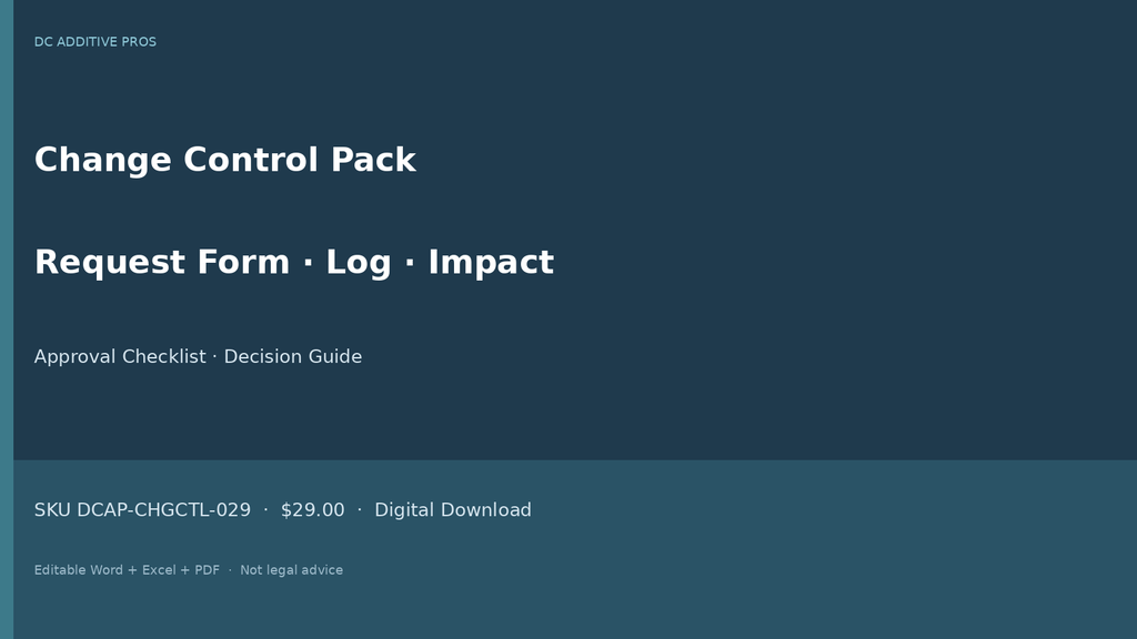 Change request log and impact sheets landscape - change control pack cover