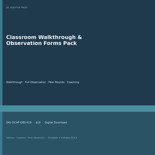 Classroom Walkthrough Observation Forms Pack cover square admin coach peer eval