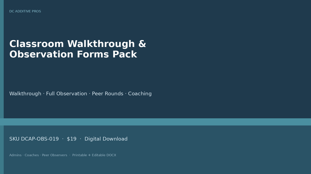 Classroom Walkthrough Observation Forms Pack cover landscape printable coaching tools