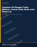Clearlane Life Manager | Tasks, Routines, Journal, Goals, Meals, and a Money Log preview. PREVIEW / NOT THE FULL PACK