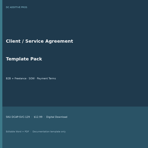Client Service Agreement Template Pack B2B freelance cover square editable Word PDF