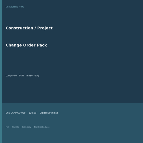 Construction change order form pack cover square lump sum T&M