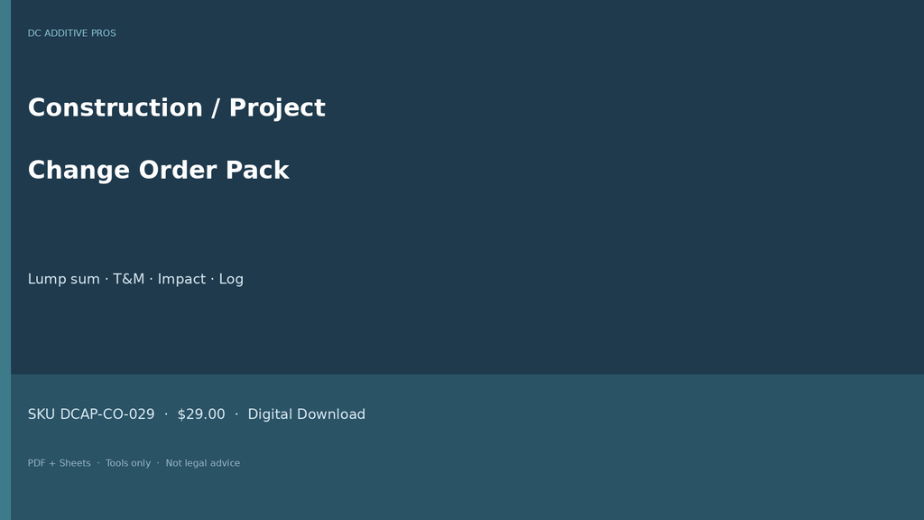Project change order and change order log landscape cover
