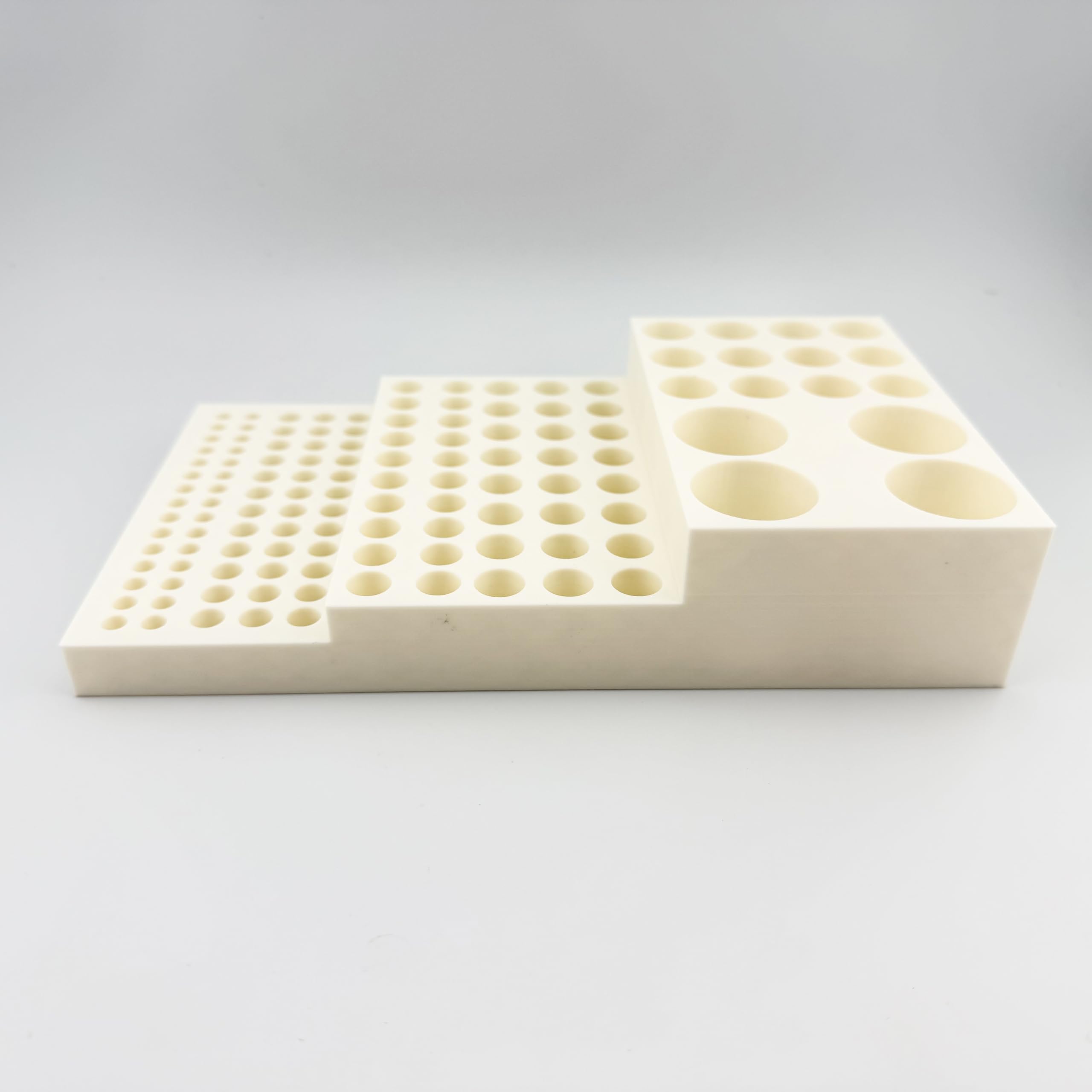 Multi-Size Polymer Test Tube Rack Holder, 134 Holes for 5-28mm Tubes, Lab Centrifuge Tube Stand Organizer with Stepped Layout, USA Made (White)