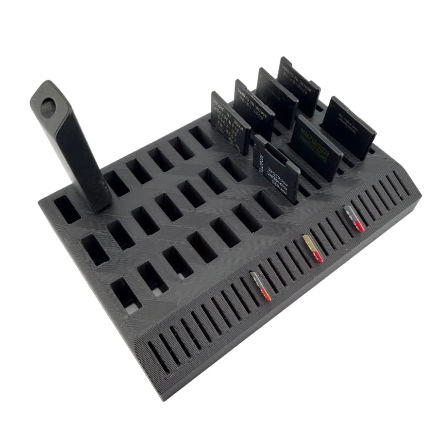 USB Flash Drive & SD/Micro Card Organizer Holder - Holds 21 USB, 16 SD, 29 Micro - Black Desktop Stand with Non-Slip Feet, USA Made