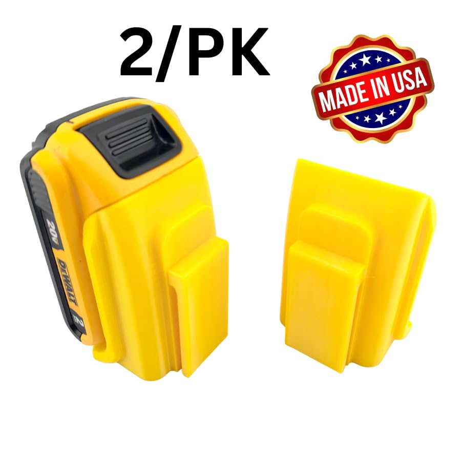 DeWalt 20V MAX Battery Belt Clip Holder 2-Pack Compatible with 60V XR FlexVolt PowerStack, Yellow | Made in USA