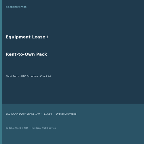 Equipment lease agreement template pack cover - rent to own equipment contract Word square