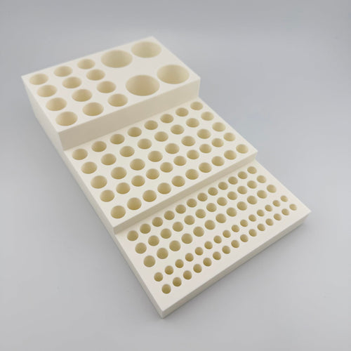 Multi-Size Polymer Test Tube Rack Holder, 134 Holes for 5-28mm Tubes, Lab Centrifuge Tube Stand Organizer with Stepped Layout, USA Made (White)