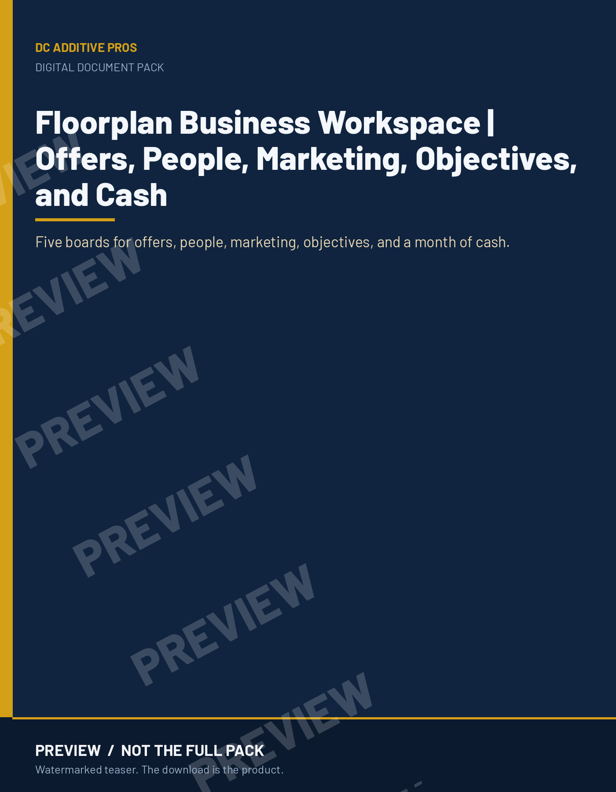 Floorplan Business Workspace | Offers, People, Marketing, Objectives, and Cash preview. PREVIEW / NOT THE FULL PACK