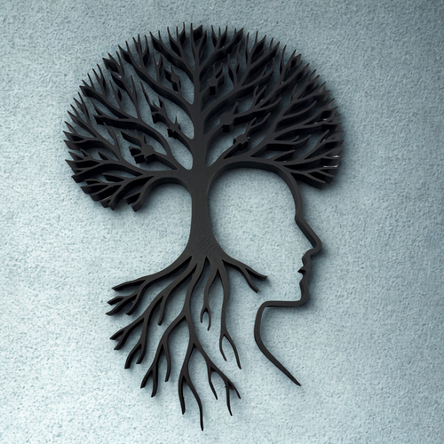 Psychology Wall Art Tree of Life Head Silhouette 15" Mind & Nature Sculpture | Made in USA