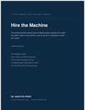 Cover of Hire the Machine, a plain-English small business AI playbook by DC Additive Pros, dark blue ebook cover listing the five topics inside.