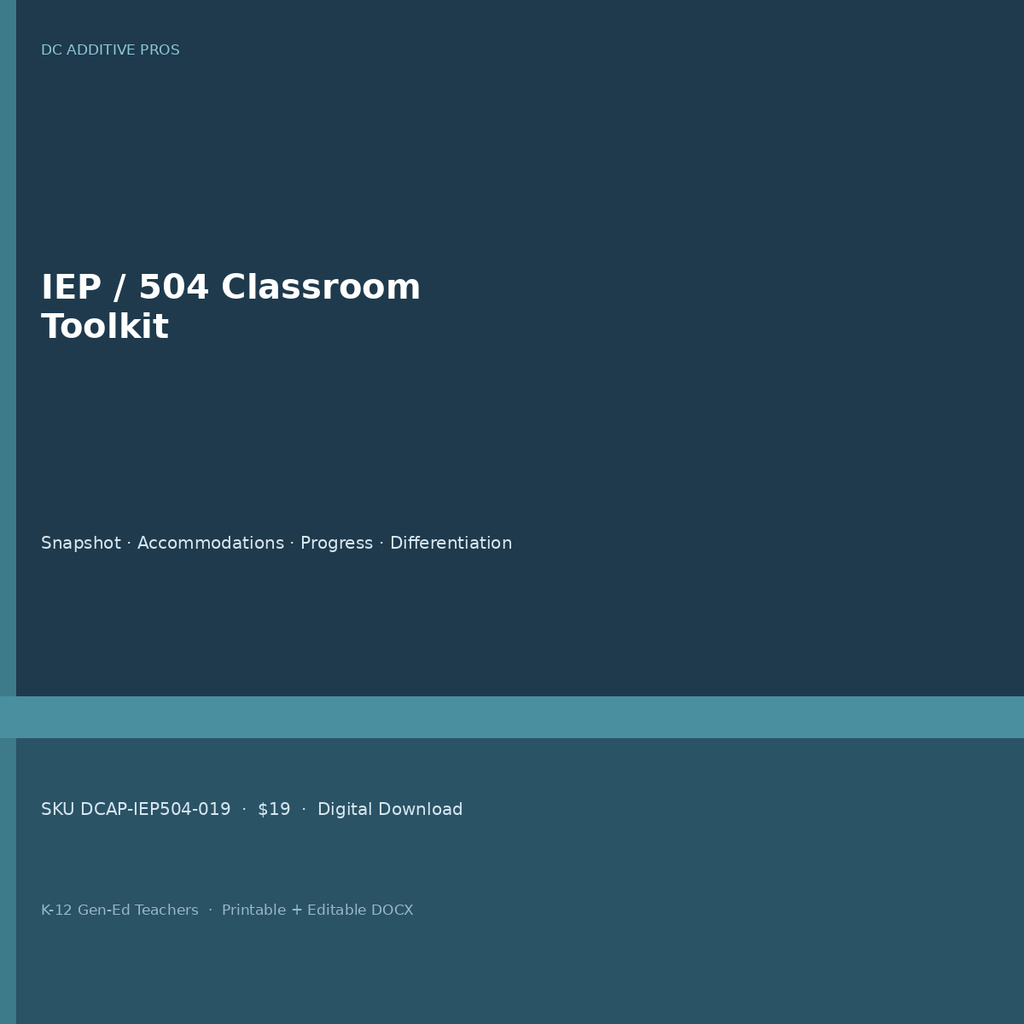 IEP 504 Classroom Toolkit cover square accommodations snapshot progress trackers gen-ed