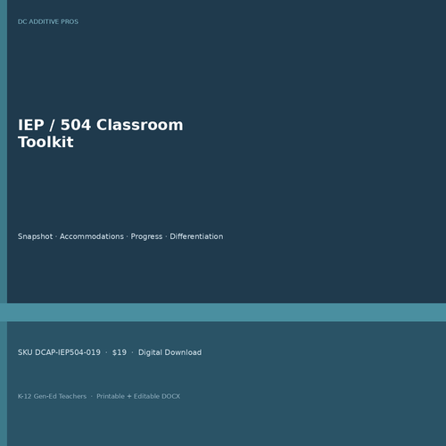 IEP 504 Classroom Toolkit cover square accommodations snapshot progress trackers gen-ed