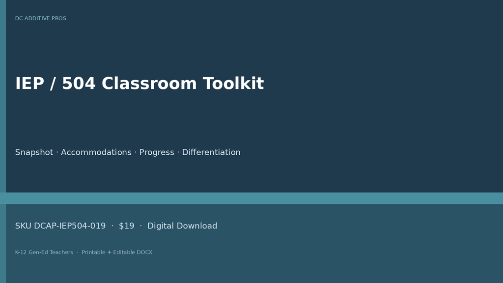 IEP 504 Classroom Toolkit cover landscape printable teacher tools PDF DOCX