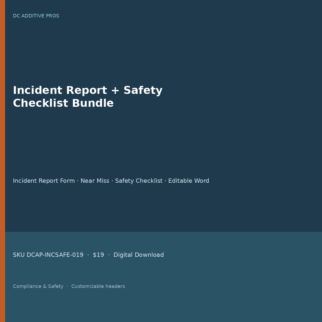 Incident report form and workplace safety checklist bundle cover editable Word PDF download