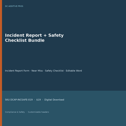 Incident report form and workplace safety checklist bundle cover editable Word PDF download