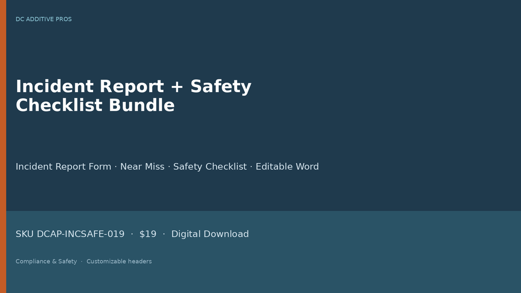 Workplace incident report near miss accident investigation safety checklist landscape cover