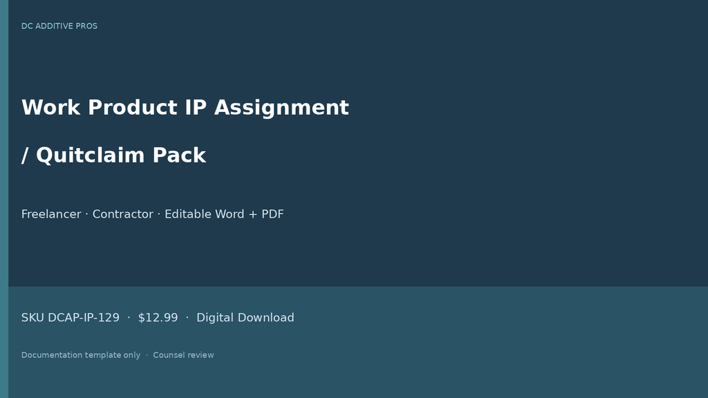 Work Product IP Assignment Quitclaim Pack cover landscape freelancer contractor editable Word PDF