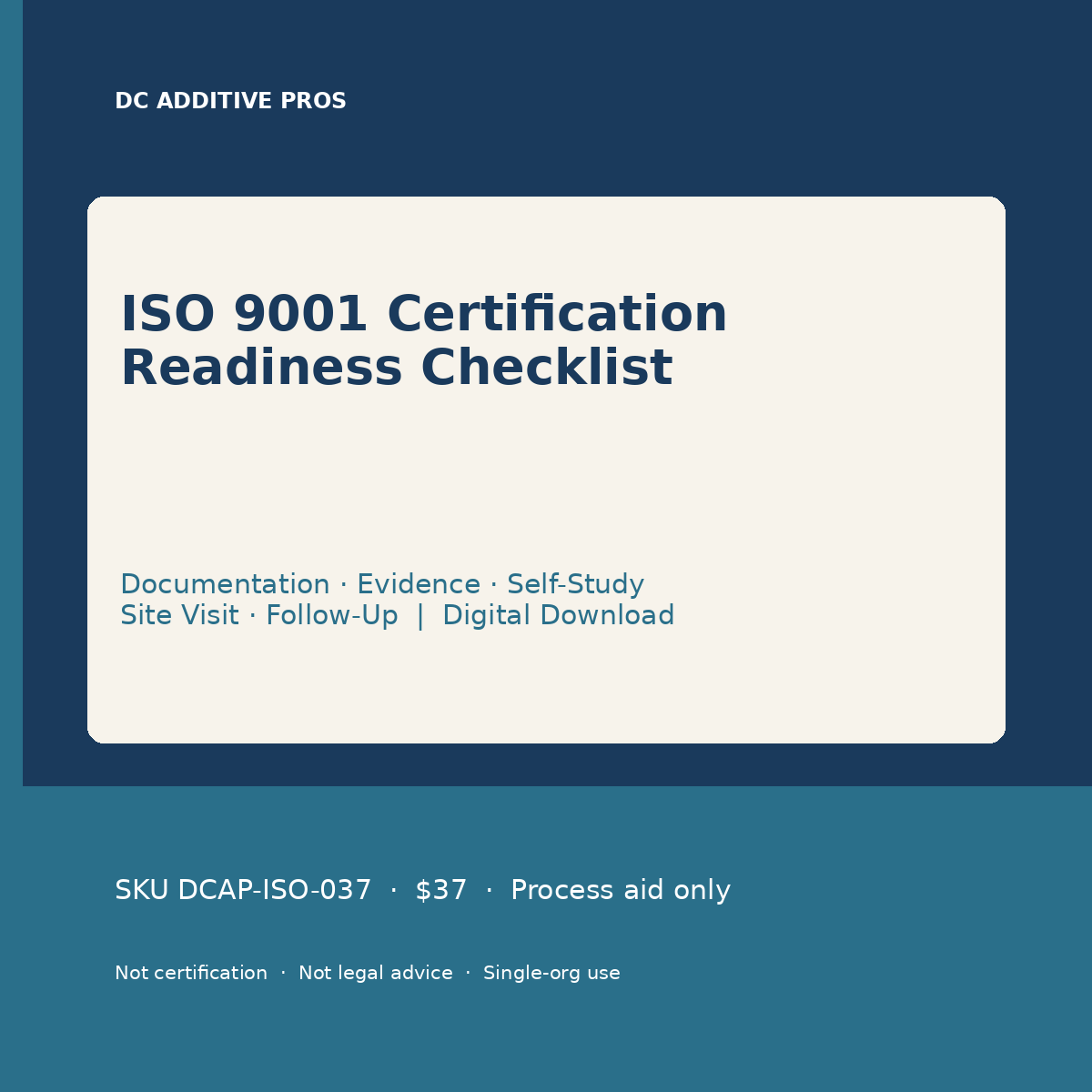 ISO 9001 Certification Readiness Checklist — Documentation, Evidence, Self-Study digital download cover