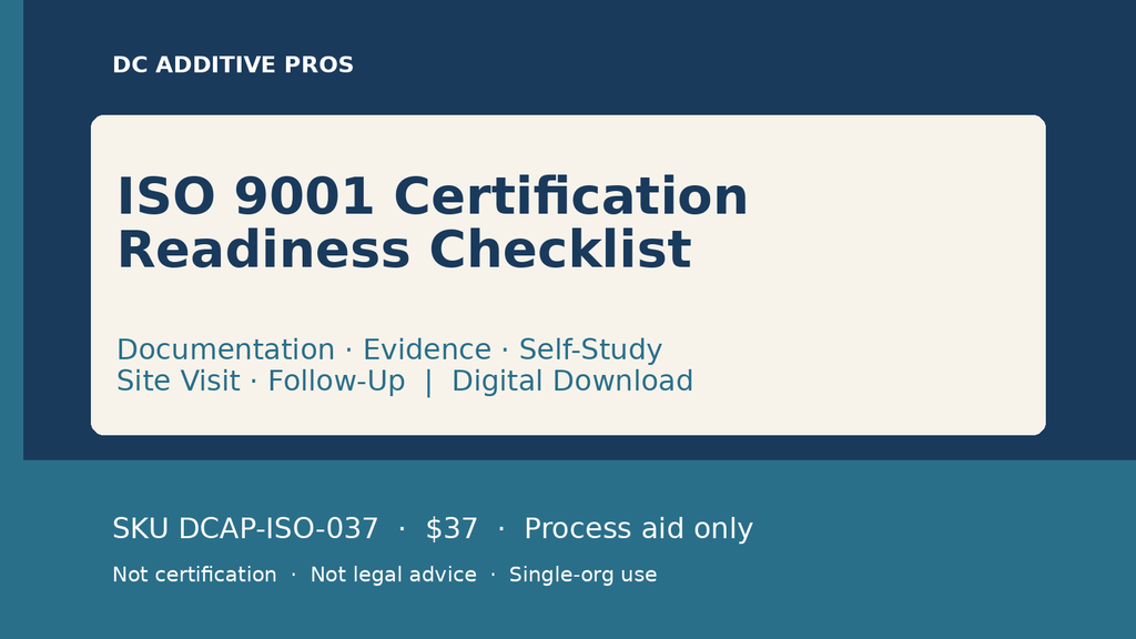 ISO 9001 Certification Readiness Checklist — Documentation, Evidence, Self-Study digital download landscape cover