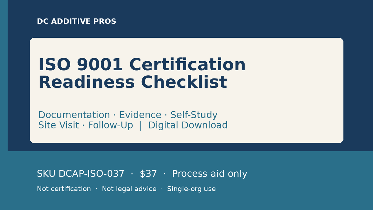 ISO 9001 Certification Readiness Checklist — Documentation, Evidence, Self-Study digital download landscape cover