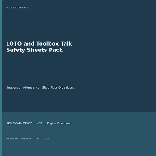 LOTO and Toolbox Talk Safety Sheets Pack cover lockout tagout checklist download