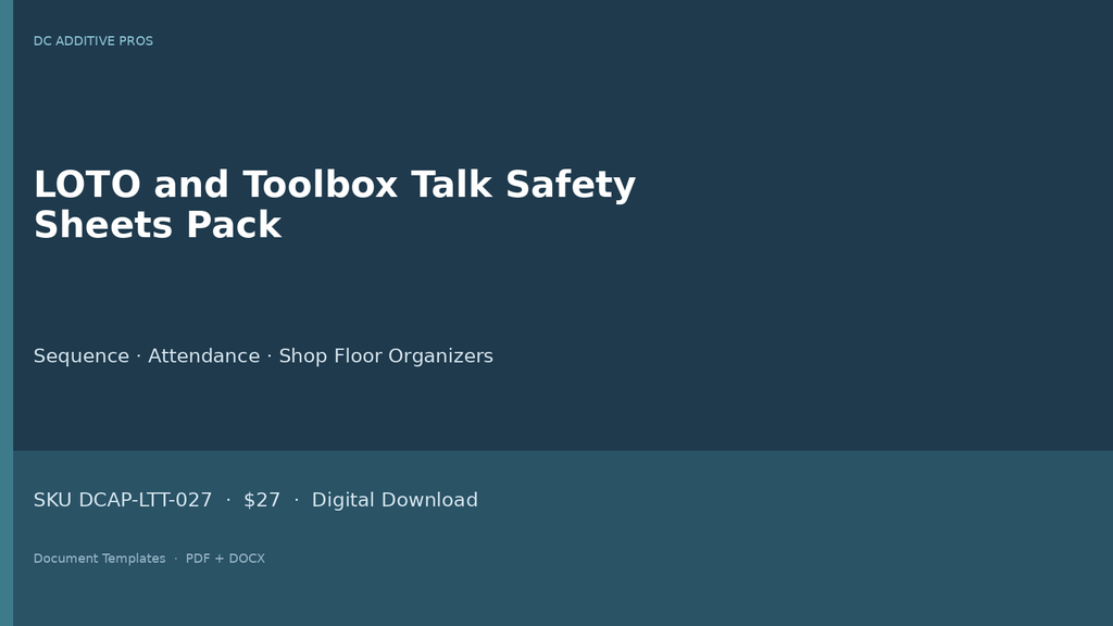 LOTO toolbox talk safety sheets landscape editable Word attendance log pack