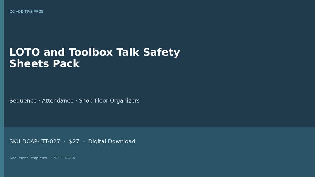LOTO toolbox talk safety sheets landscape editable Word attendance log pack