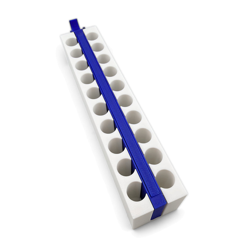 Rack with magnet bar inserted, viewed from the handle end