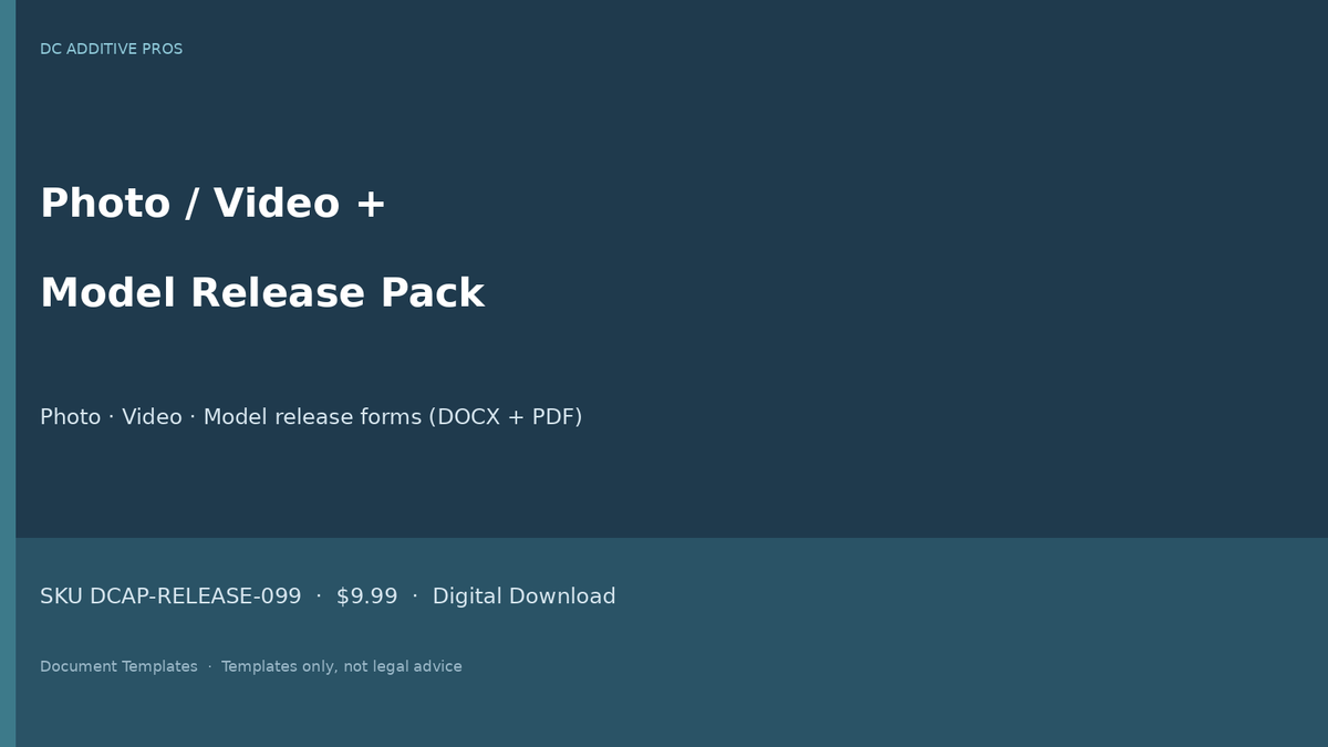 Video release form landscape cover - photo and model release pack