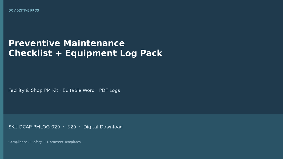 Facility PM checklist download equipment maintenance log template cover landscape