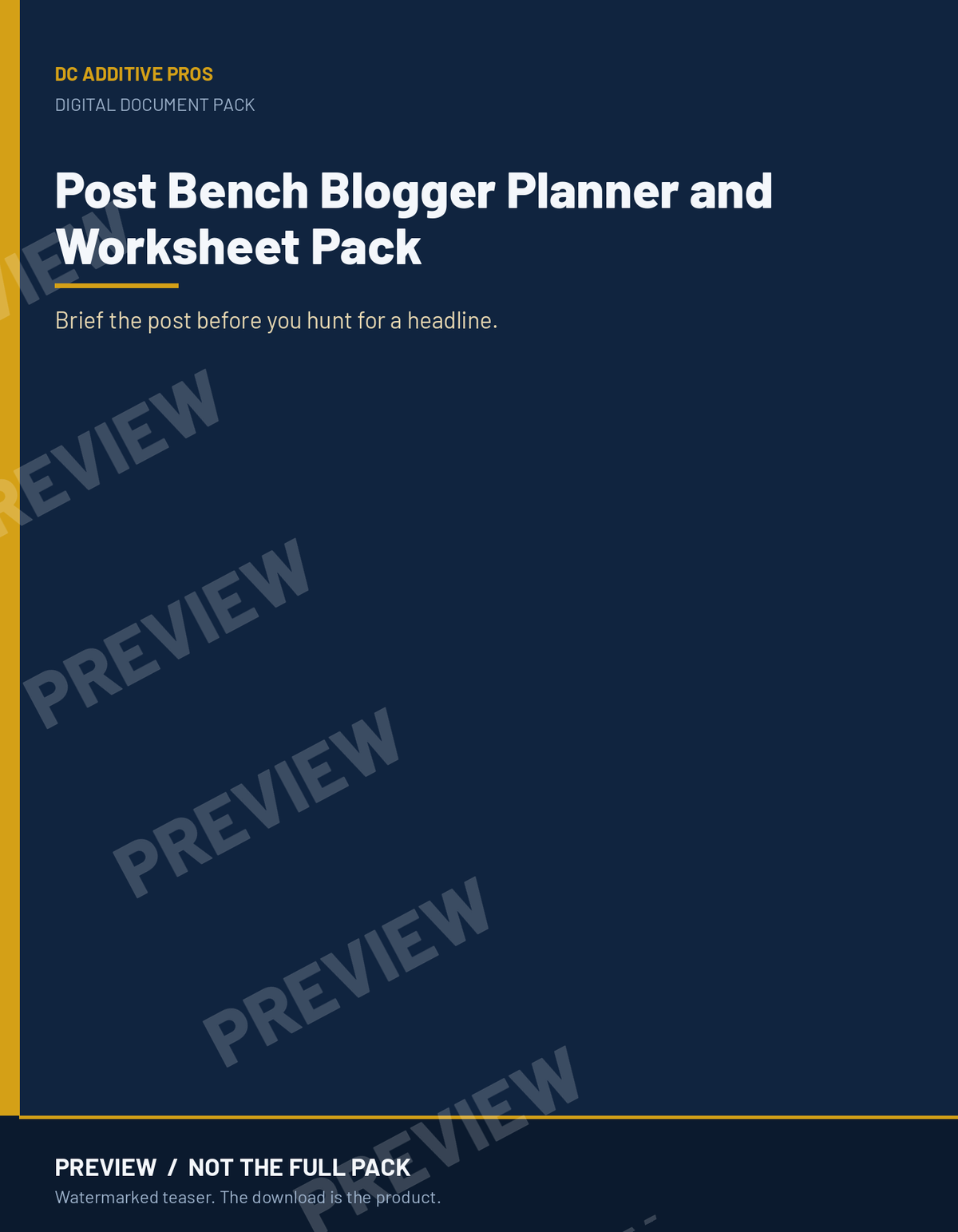 Post Bench Blogger Planner and Worksheet Pack preview. PREVIEW / NOT THE FULL PACK