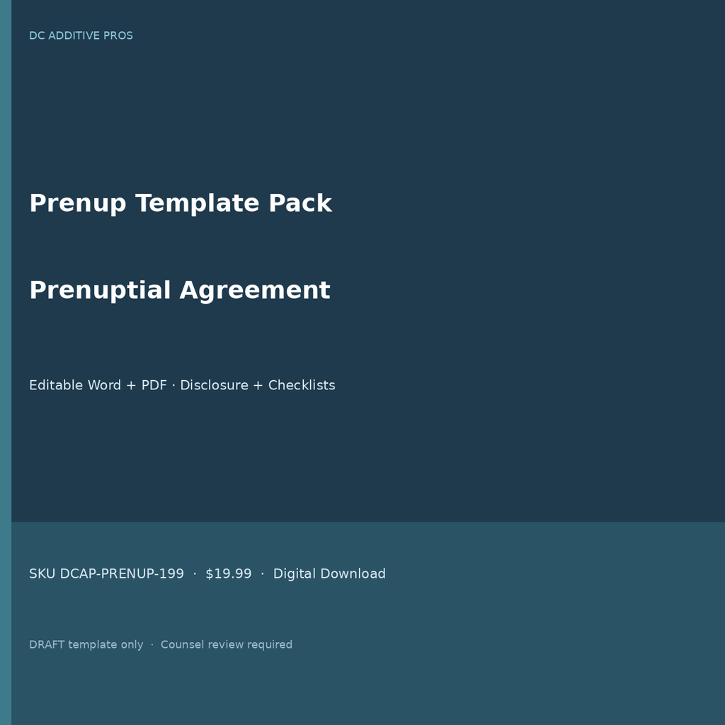 Prenup Template Pack cover editable prenuptial agreement Word and PDF download