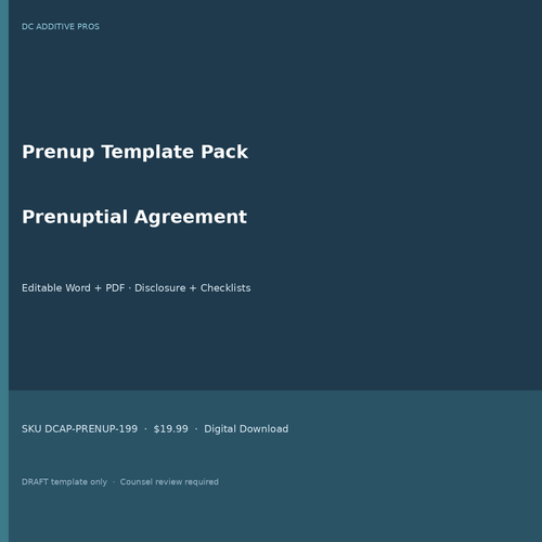 Prenup Template Pack cover editable prenuptial agreement Word and PDF download