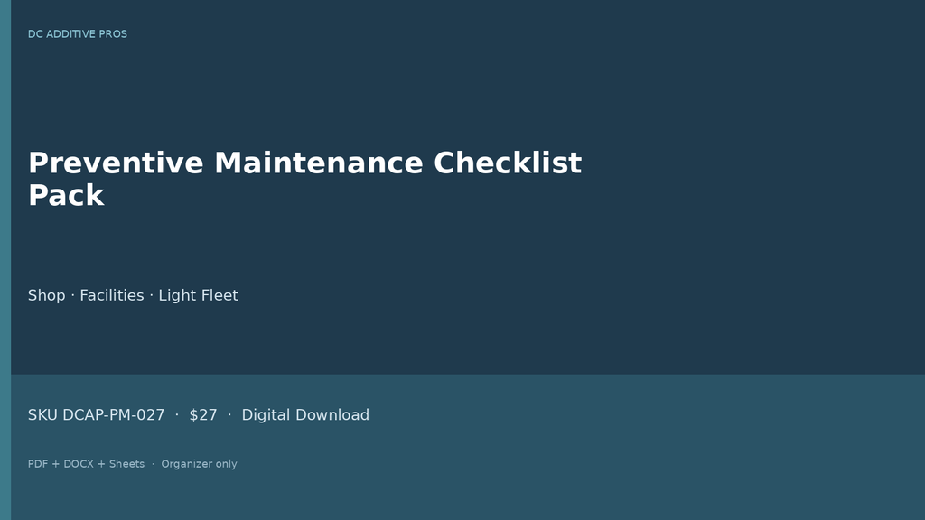 Preventive Maintenance Checklist Pack digital download landscape cover