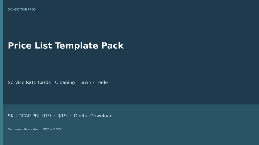 Price List Template Pack digital download landscape cover
