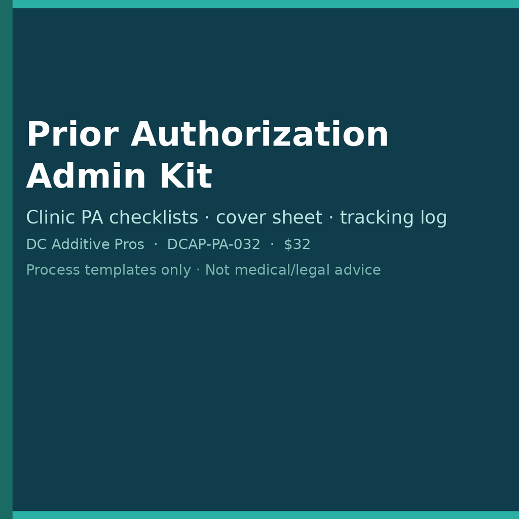 Prior Authorization Admin Kit cover clinic PA checklist tracking log download
