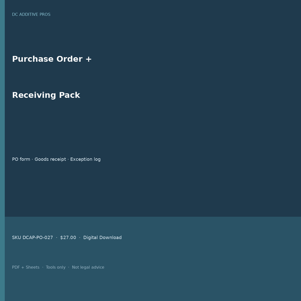 Purchase order template and receiving log pack cover square PO form