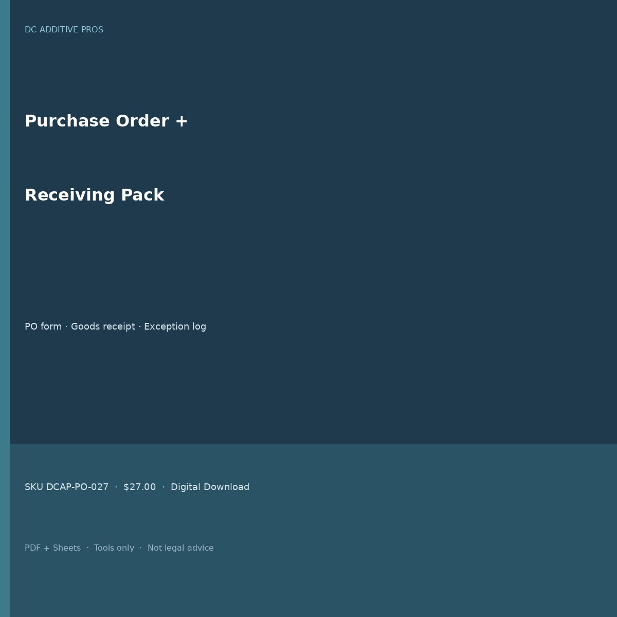 Purchase order template and receiving log pack cover square PO form