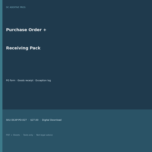 Purchase order template and receiving log pack cover square PO form