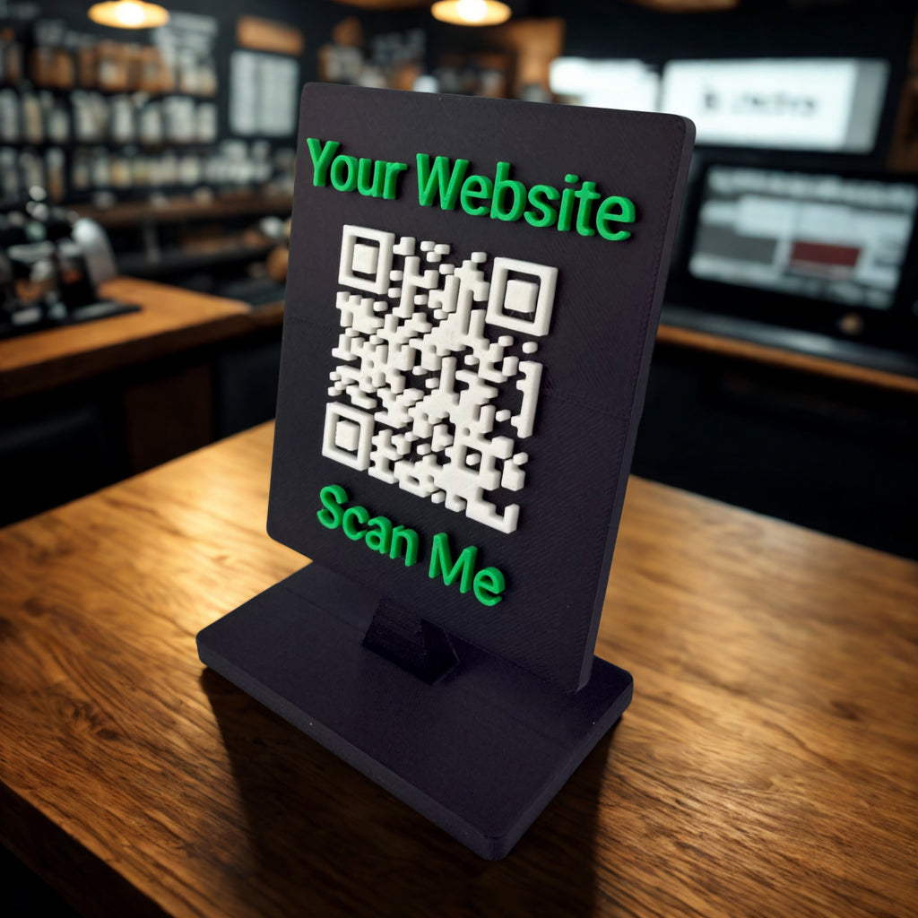 Custom QR Code Stand for Business, Google Reviews, Scan to Pay, WiFi, Social Media, Personalized Tabletop Display, Made in USA