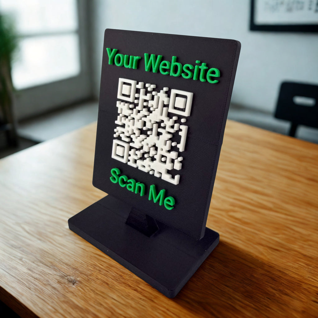 Custom QR Code Stand for Business, Google Reviews, Scan to Pay, WiFi, Social Media, Personalized Tabletop Display, Made in USA