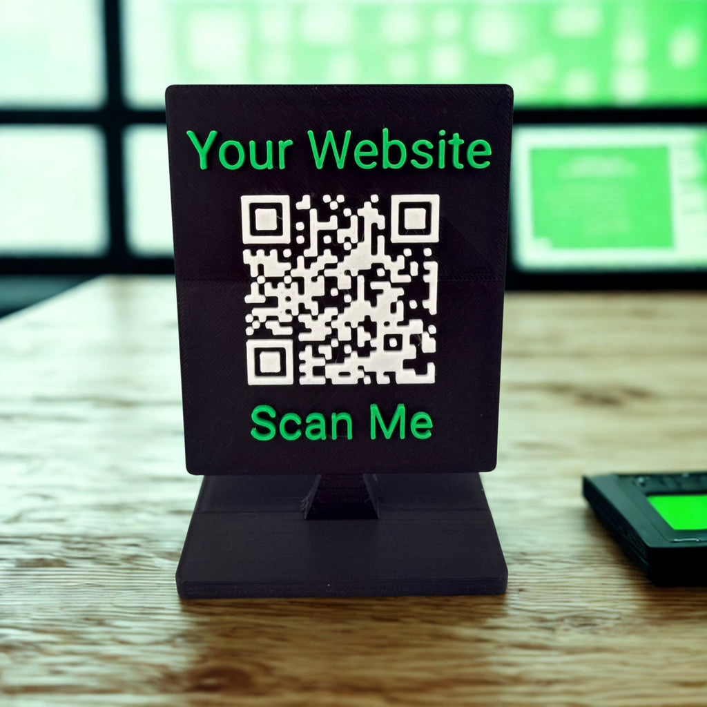 Custom QR Code Stand for Business, Google Reviews, Scan to Pay, WiFi, Social Media, Personalized Tabletop Display, Made in USA