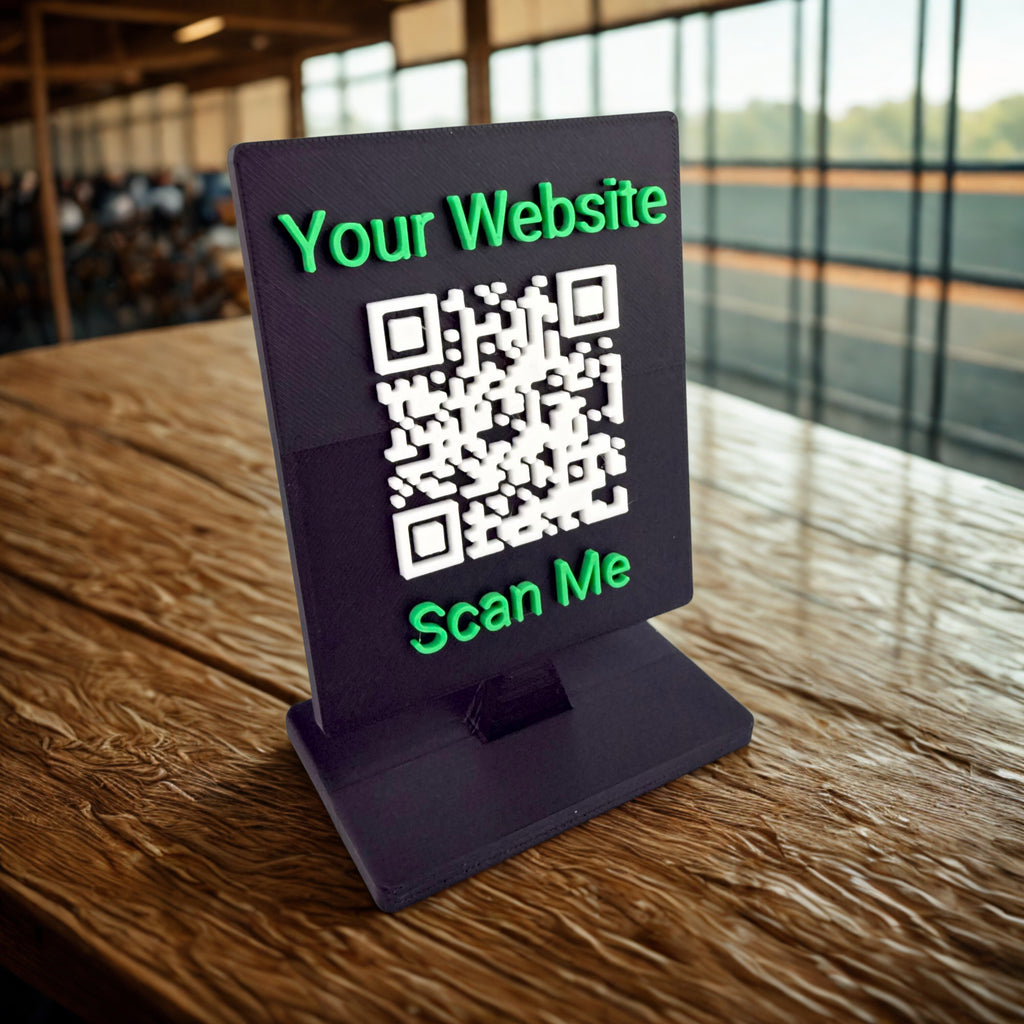 Custom QR Code Stand for Business, Google Reviews, Scan to Pay, WiFi, Social Media, Personalized Tabletop Display, Made in USA
