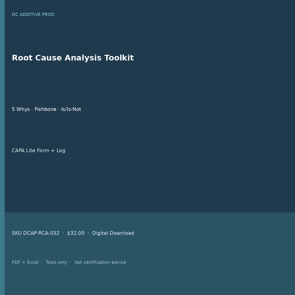Root cause analysis template cover - 5 whys fishbone CAPA square