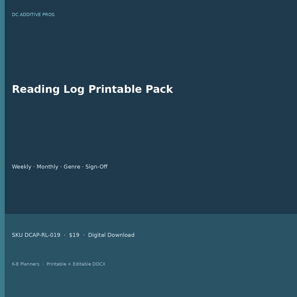 Reading Log Printable Pack digital download cover