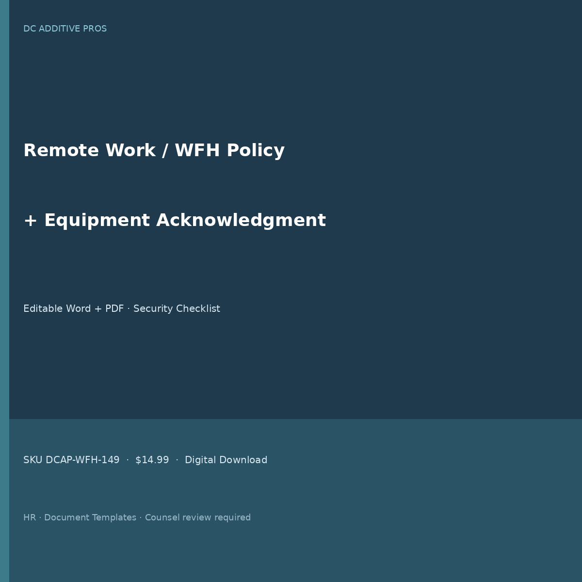 Remote Work WFH Policy Equipment Acknowledgment Pack cover square editable Word PDF