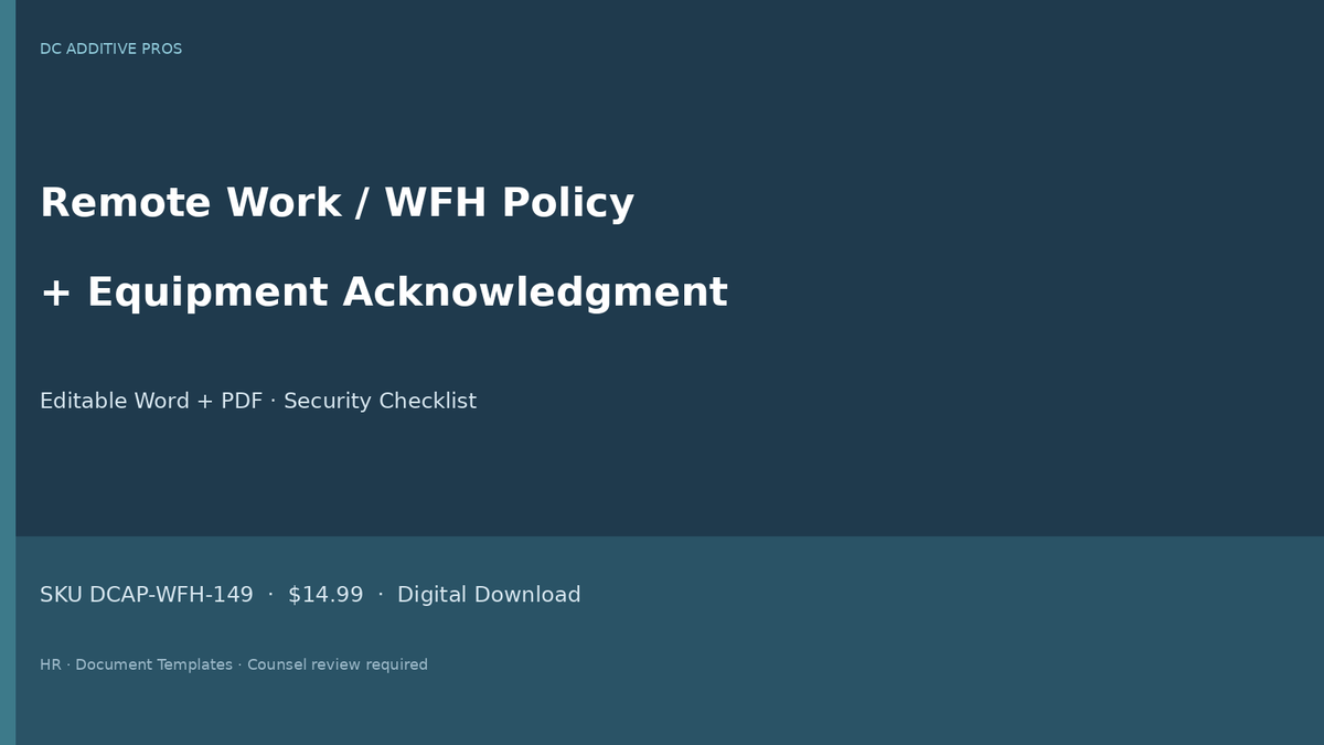 Remote Work WFH Policy Equipment Acknowledgment Pack cover landscape editable Word PDF