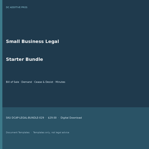 Small business legal forms bundle bill of sale demand cease and desist meeting minutes cover square