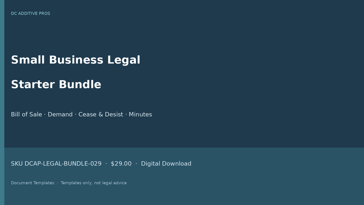 Small business legal forms bundle bill of sale demand cease and desist meeting minutes cover landscape